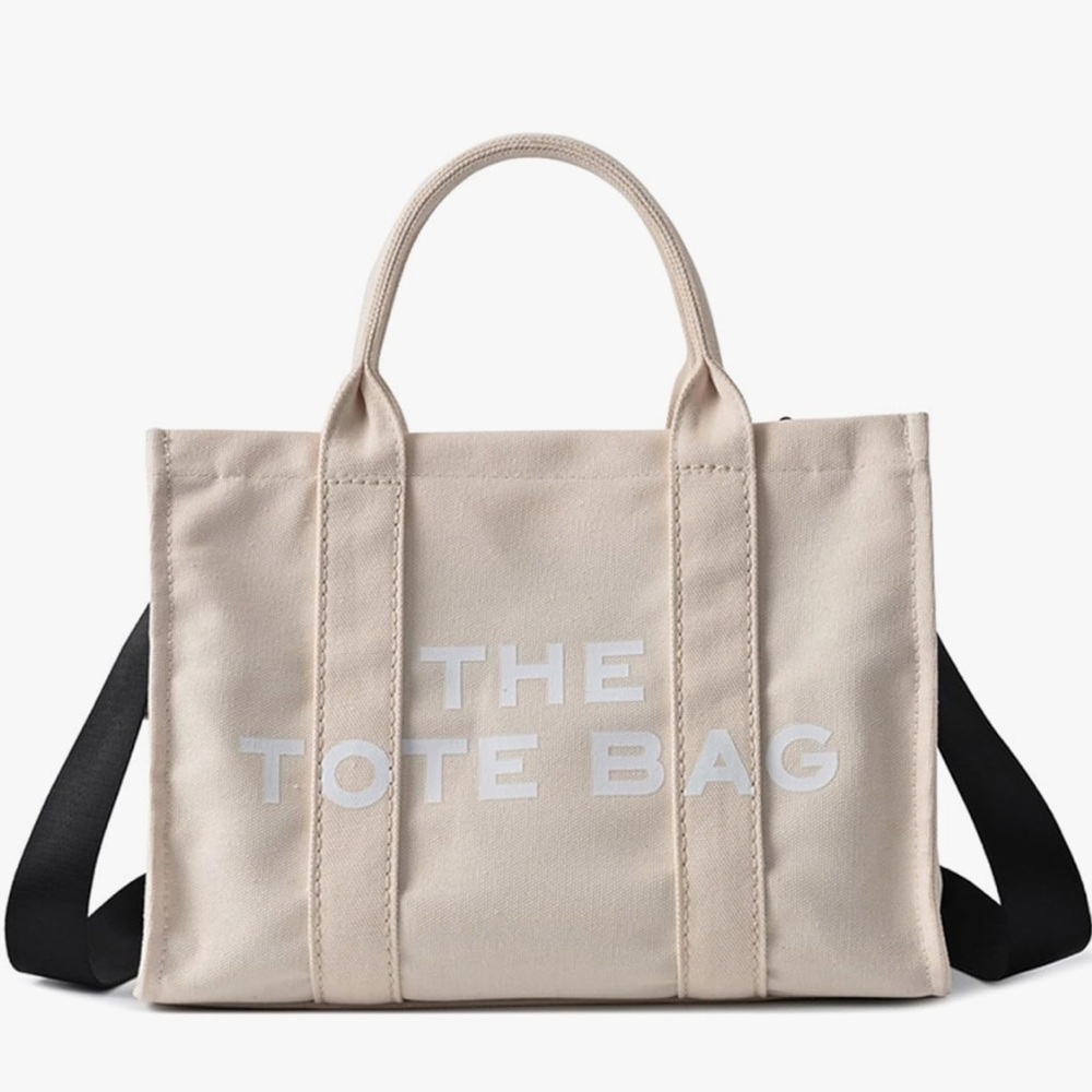 Fashionable Mini Canvas Crossbody Tote Zipper Bag, Beige - Picture 4 of 10